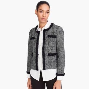 J.Crew Glen Plaid Tweed Collarless Lady Jacket With Braided Trim